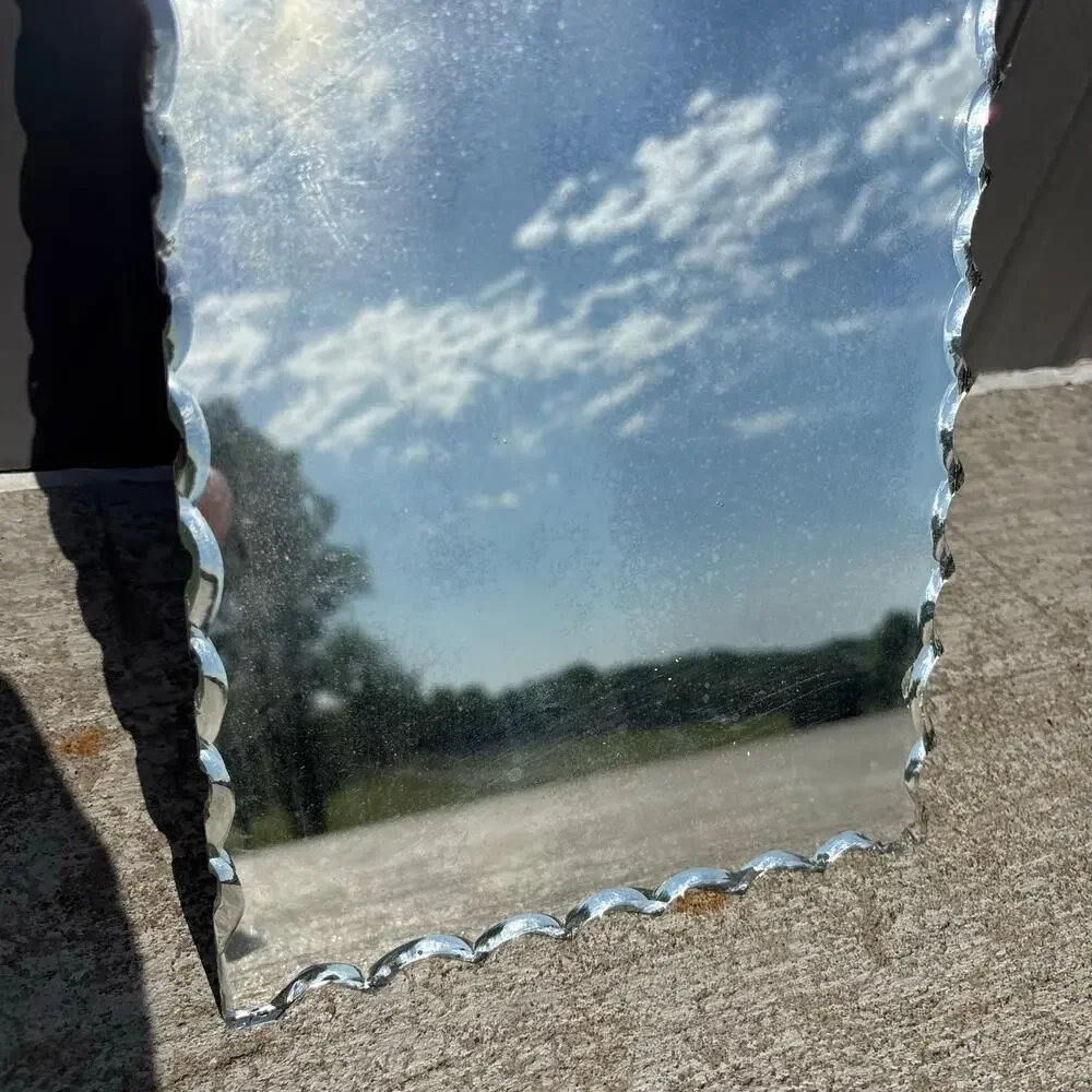 Vtg 1930’s Arched Frameless Etched Mirror Art Deco Tall Scalloped Pie Crust 18”h